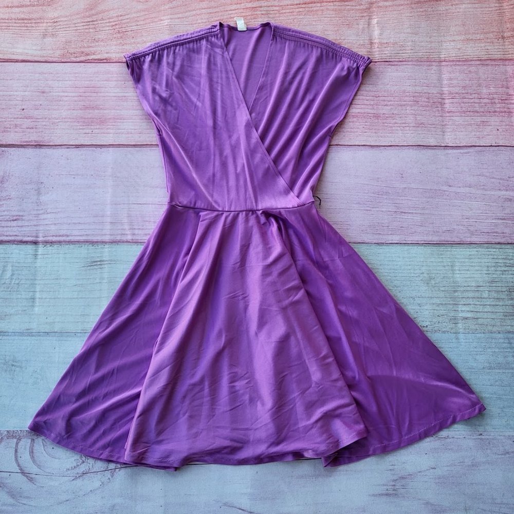 Vintage 70/80s Women's Purple Sleeveless‎ Surplice Neckline A-Line Dress S/M